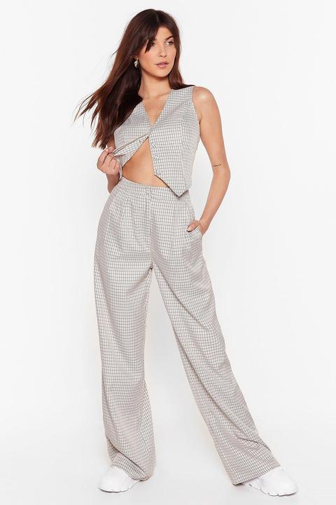 Womens Tailored Check Wide Leg Trousers