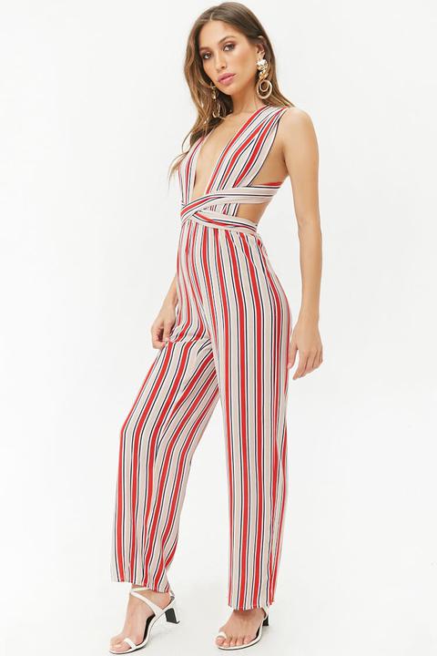 Women's Multicolor Striped Wraparound Jumpsuit