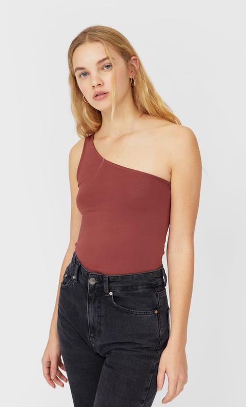 Stradivarius Top Asymétrique Femme Beige Rosé L