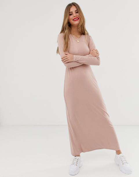 Asos Design - Vestito Lungo A Strati A Maniche Lunghe - Rosa