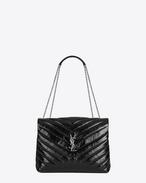 Medium Loulou Chain Bag In Black "y" Matelassé Patent Leather