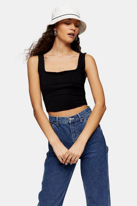 Black Double Seam Crop Vest