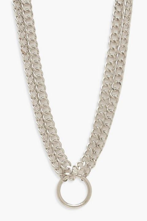 Womens Plus O-ring Detail Chain Choker - Grey - One Size, Grey