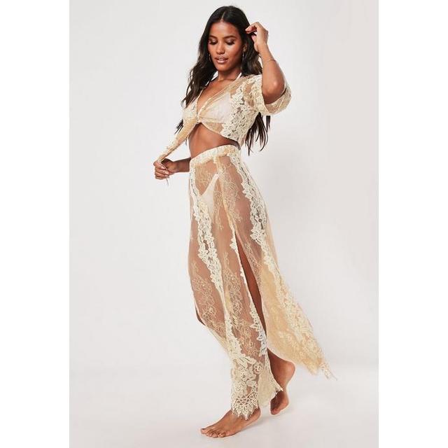 Premium Nude Co Ord Lace Maxi Beach Skirt, Nude from Missguided on 21  Buttons