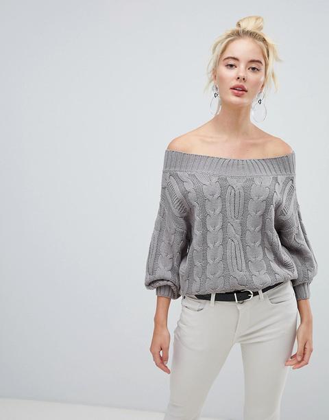 Fashion Union - Maglione A Trecce Con Spalle Scoperte - Grigio