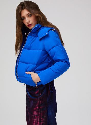 Womens Blue Oversized Hooded Puffer Jacket, Blue