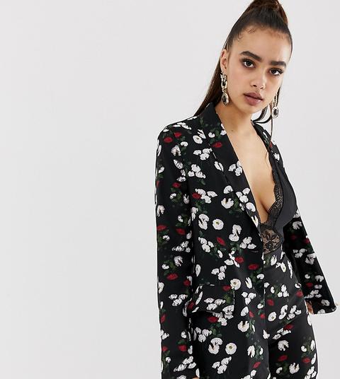 Americana De Conjunto Con Parte Delantera Abotonada Y Diseño Negro Floral De Missguided