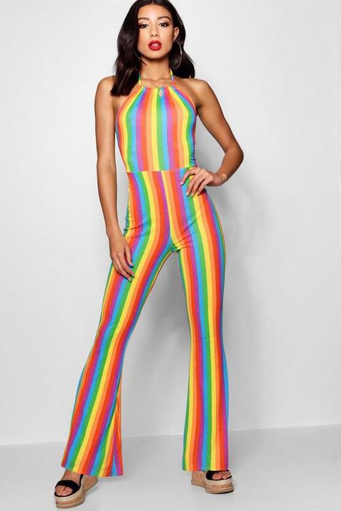 Rainbow Stripe Flare Leg Jumpsuit