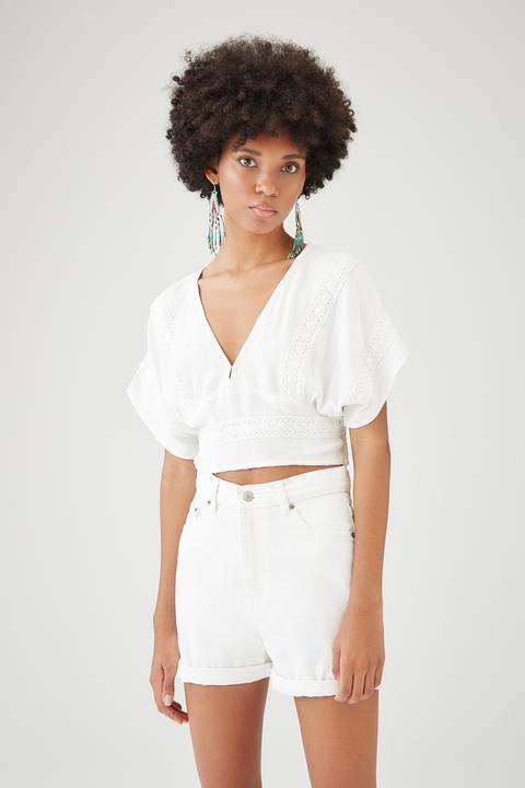 Top Cropped Blanco Puntilla