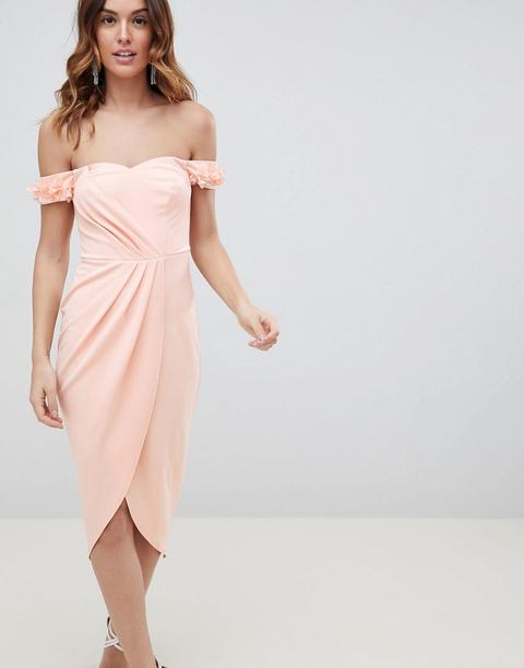 Vestido Midi Ajustado Cruzado Con Flor En 3d De Asos Design