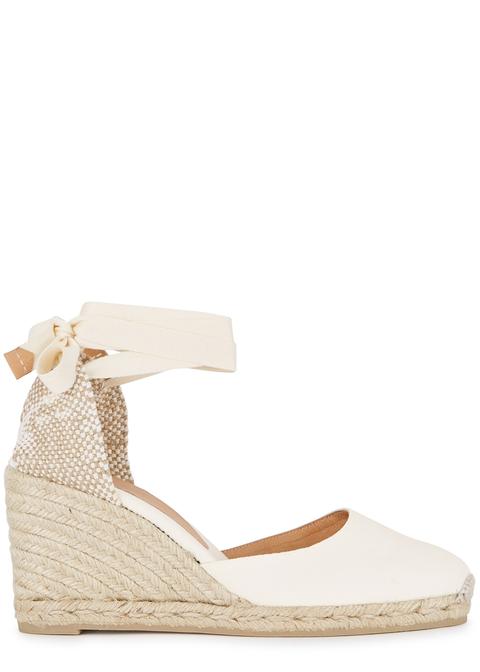 Castañer Carina 80 White Canvas Wedge Espadrilles