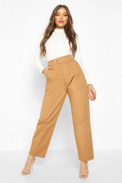 Pantalon Ajusté En Denim Plissé Devant - Marron Camel - 36, Marron Camel