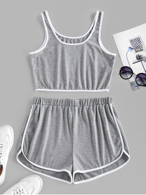 Zaful Conjunto De Shorts De Lechuza De Cintura Alta Dark Gray