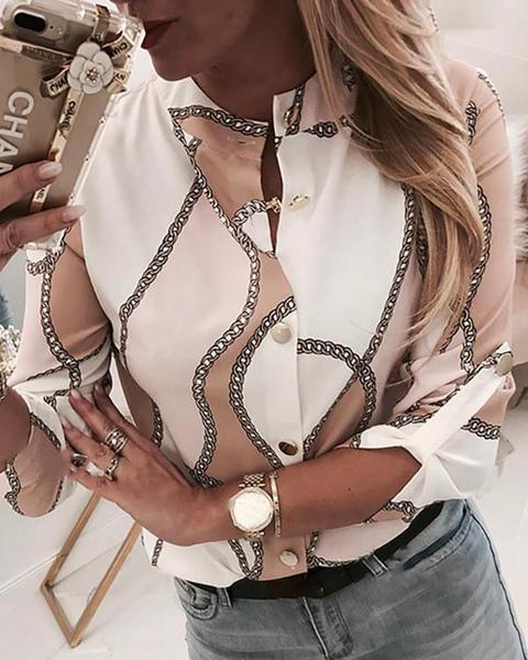 Chain Print Button Through Casual Shirt