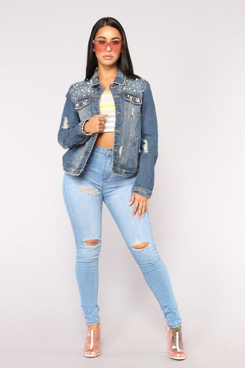 White jean sales jacket fashion nova