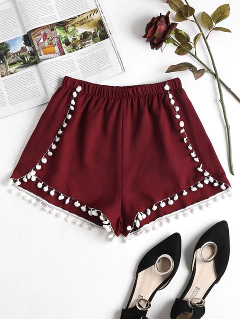 Pantaloncini Con Bordi Decorati Con Pompon Cadetblue Orange Gold Red Wine