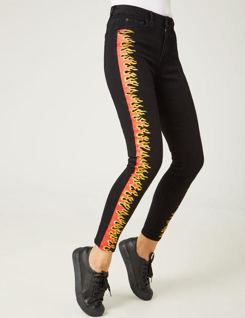 Black Jeans With Flame Detail