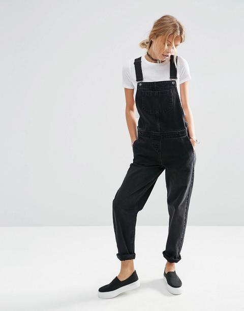 Asos Design - Salopette Di Jeans Nero Slavato - Nero