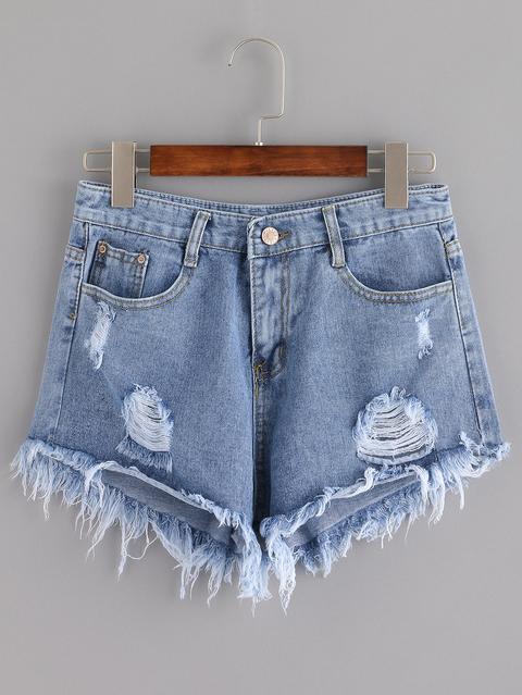 Shorts Rotos Flecos Denim -azul