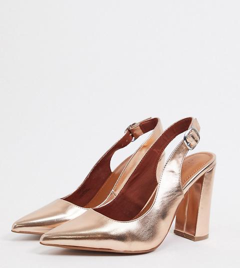 Asos Design Wide Fit Penley Slingback High Block Heels In Rose Gold