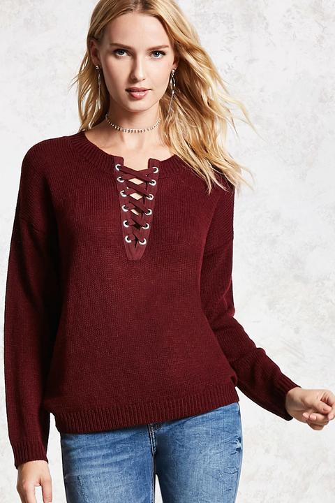 Lace-up Purl Sweater