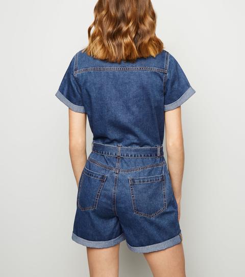 Blue Denim Belted Utility Playsuit New 