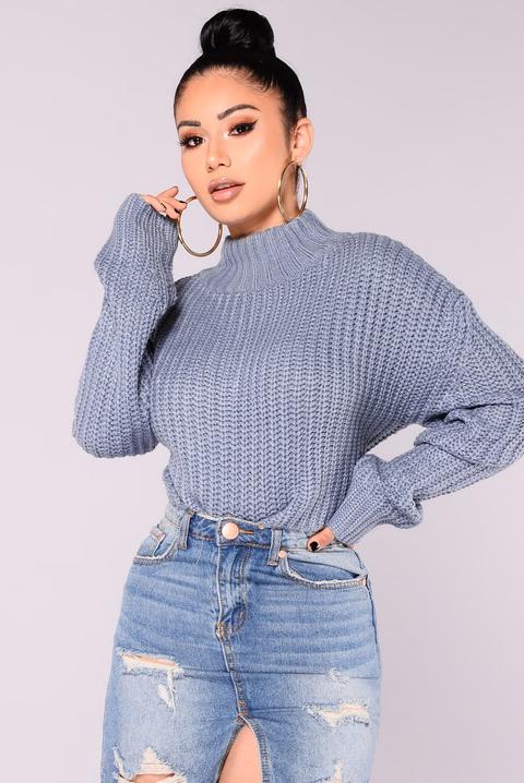 Avelina Long Sleeve Sweater - Dusty Blue