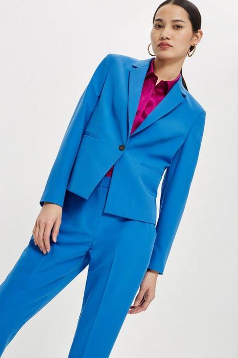 Womens Strong Shoulder Suit Jacket - Blue, Blue