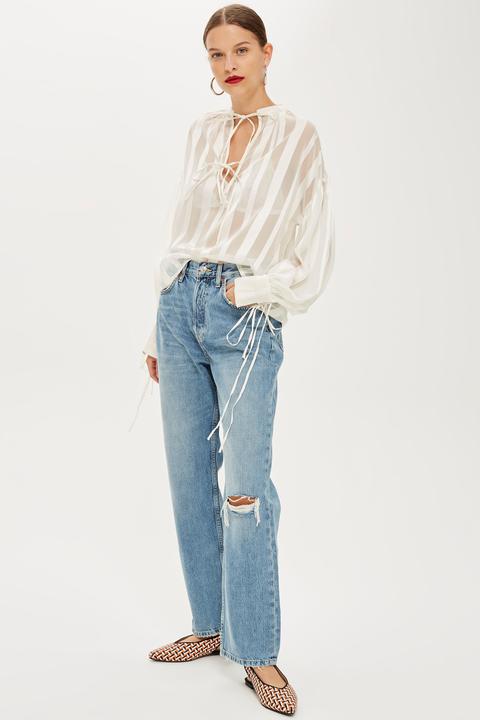 Womens Mid Blue Ripped New Boyfriend Jeans - Bleach Stone, Bleach Stone