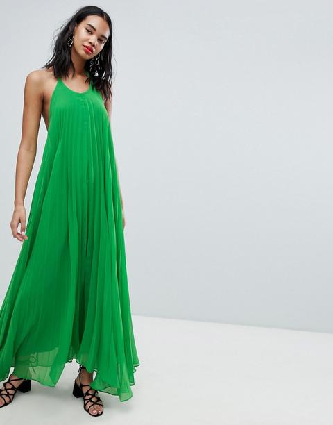 Missguided - Vestito Lungo A Pieghe Con Scollo Posteriore - Verde