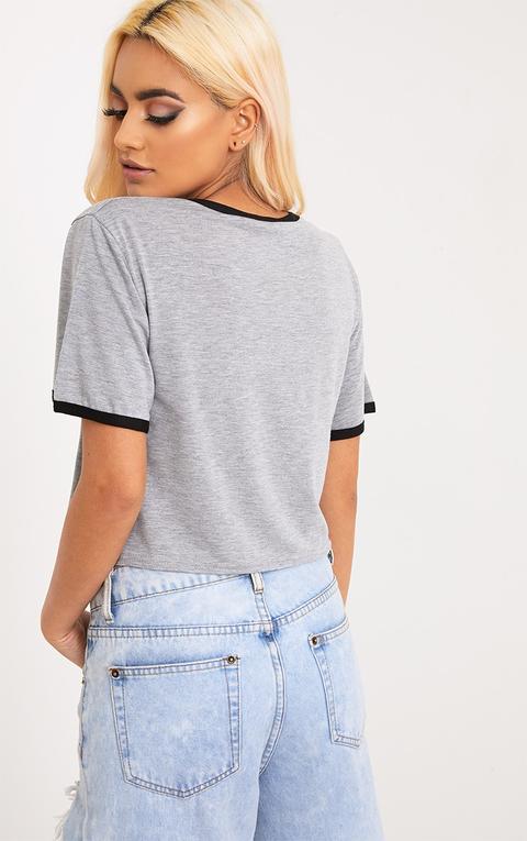 Arizona Printed Grey Marl Contrast Jersey Crop Top, Grey