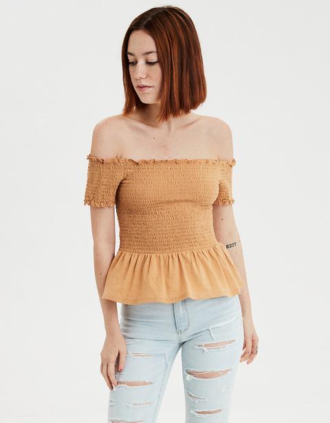 American eagle smocked off the best sale shoulder top