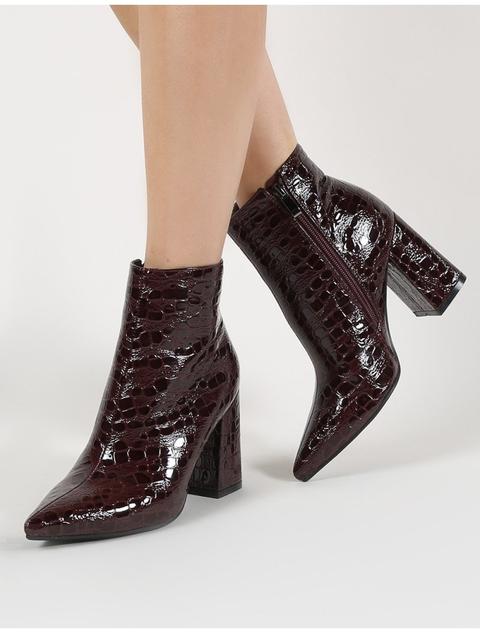 burgundy croc ankle boots