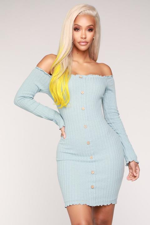 Jacklyn Off Shoulder Mini Dress - Light Blue