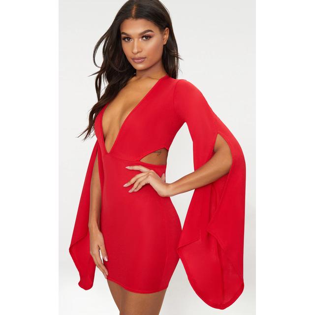 red flare sleeve dress