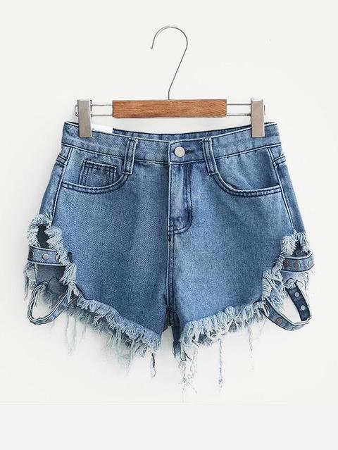 Shorts In Denim Con Bordi Sfilacciati