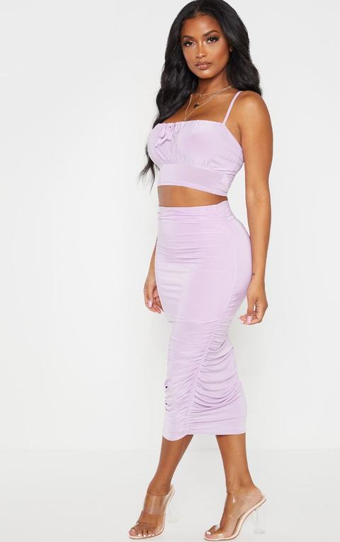 Shape Lilac Slinky Ruched Midi Skirt