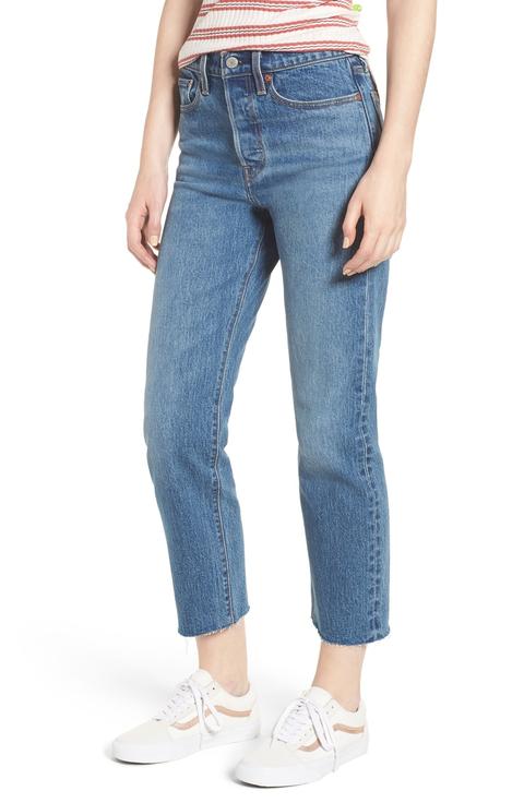 Wedgie Raw Hem High Waist Straight Leg Jeans