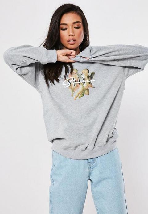 Grey Cherub Graphic Sweatshirt, Grey