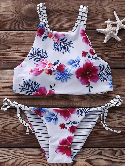 Stampa Floreale Halter Bikini Set White