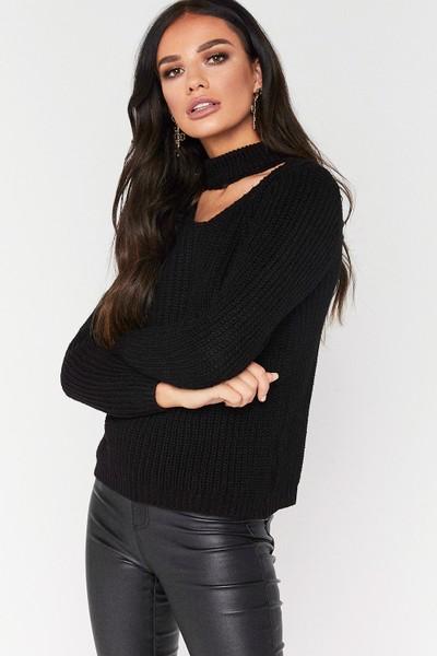 Baylee Black Choker Neck Jumper