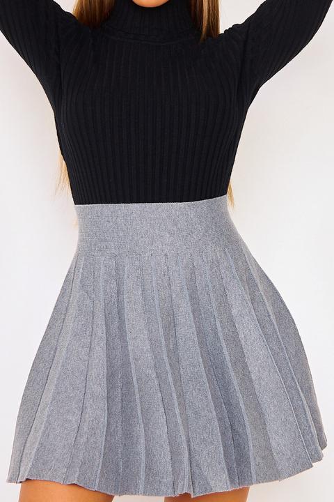 Jupe Gris Clair Évasée Et Plissée