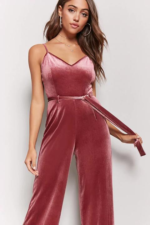 Velvet Belted Palazzo Jumpsuit