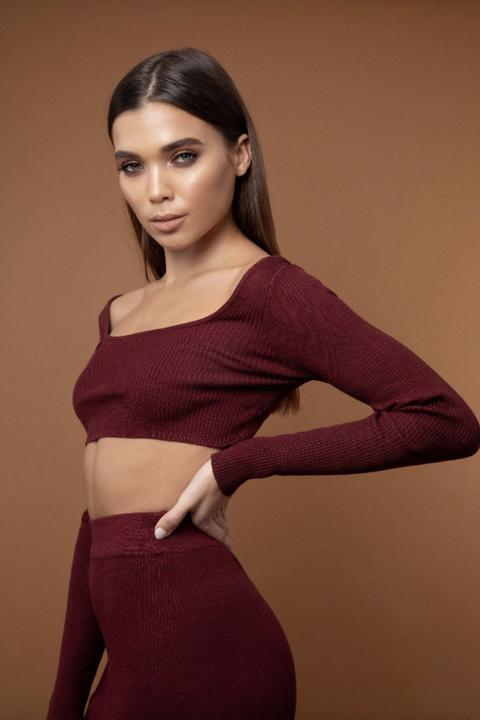 Alexa Ribbed Two Piece - Wine