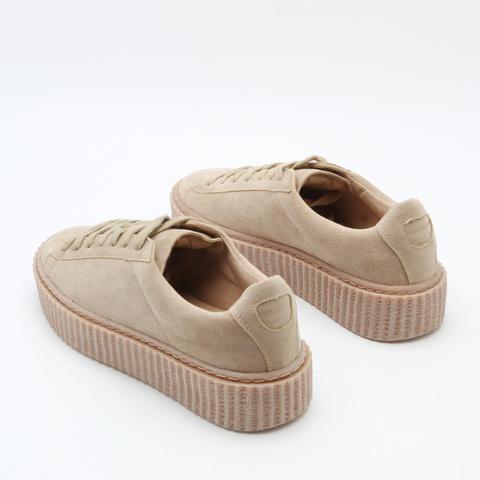 Yinka Creepers In Beige Faux Suede And Gum Sole