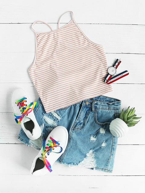 Striped Crop Halter Top