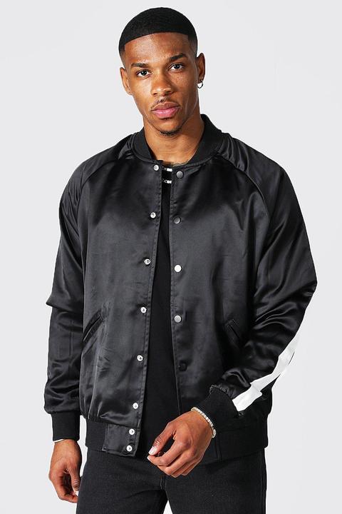 Mens Black Satin Souvenir Jacket, Black