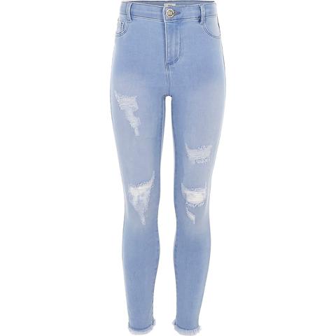 Girls Blue Molly Ripped High Waisted Jeggings