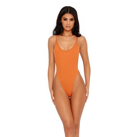 Bare Necessities Scoop Neck Low Back Double Layered Bodysuit In Burnt Orange