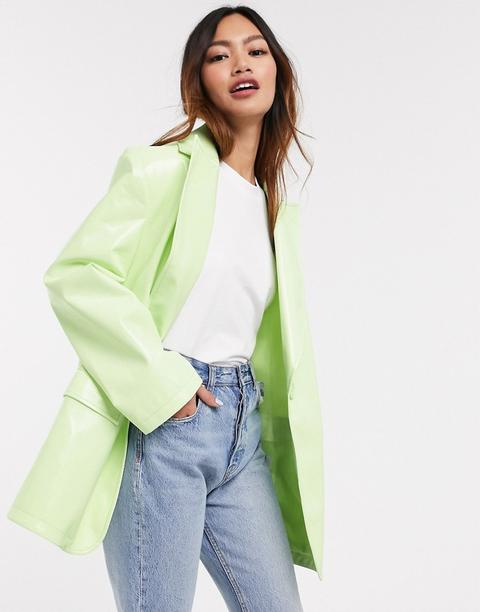 Asos Design Vinyl Oversized Jacket In Lime-blue